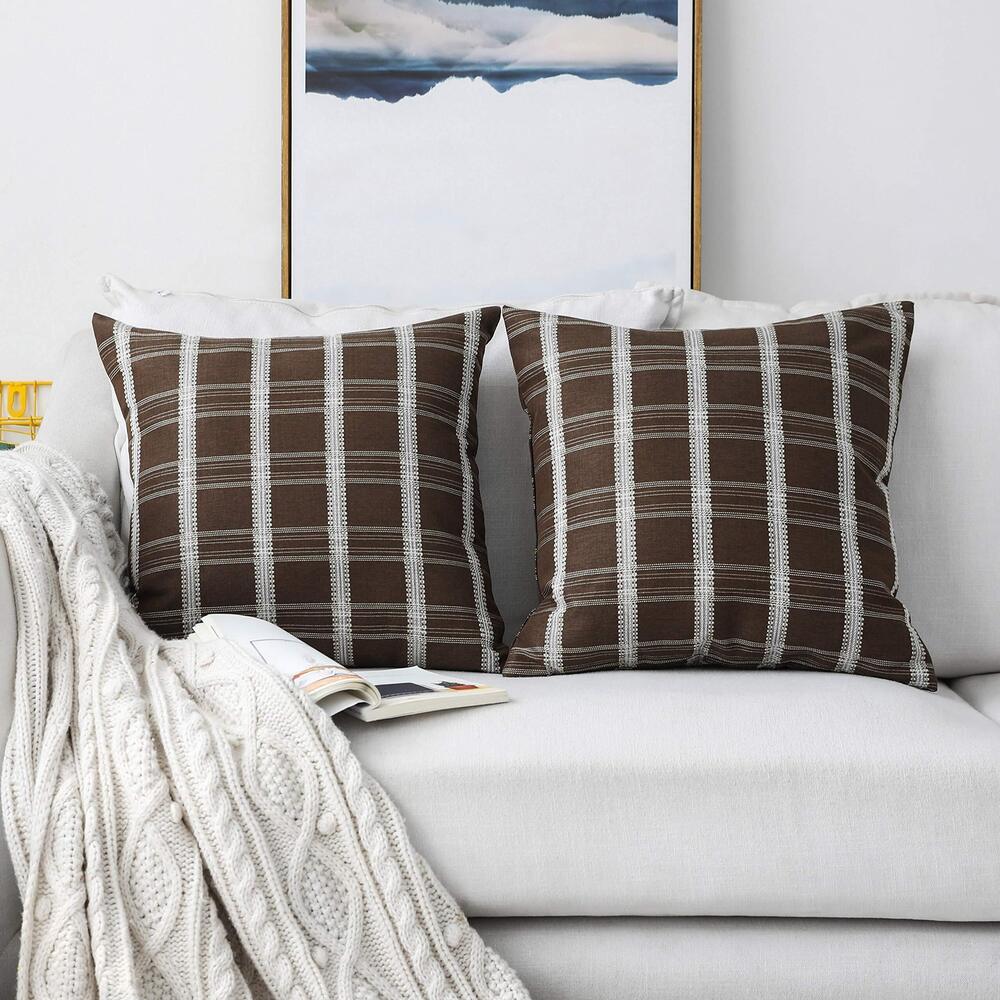 3120 Brown Euro Shams Linen Soft Square Large Cushion Cases Farmhouse Throw